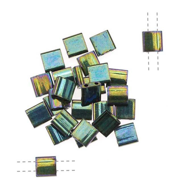 Miyuki Tila 2 Hole Square Beads Metallic Green Iris 7.2 Grams