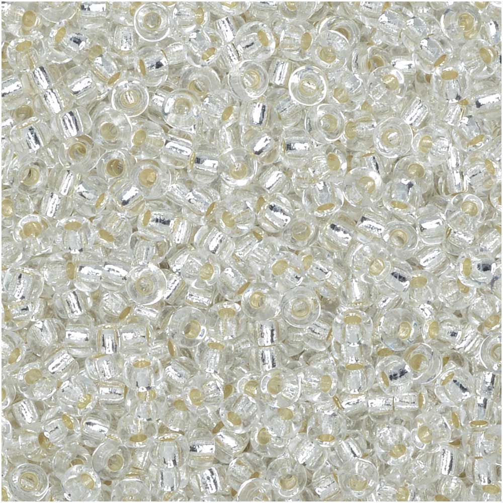 Miyuki Round Seed Beads, 11/0 Size, #1 Transparent Crystal Silver Lined (8.5 Gram Tube)