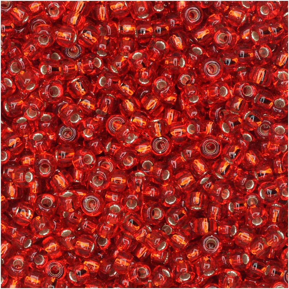 Miyuki Round Seed Beads, 11/0 Size, #10 Transparent Red Silver Lined (8.5 Gram Tube)