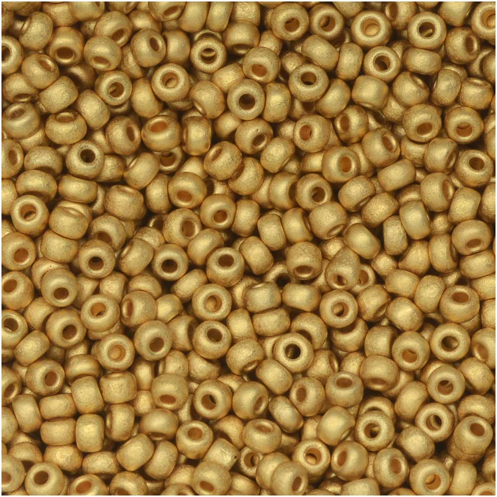 Miyuki Round Seed Beads, 11/0 Size, #191F Matte 24Kt Gold Plated (8.5 Gram Tube)