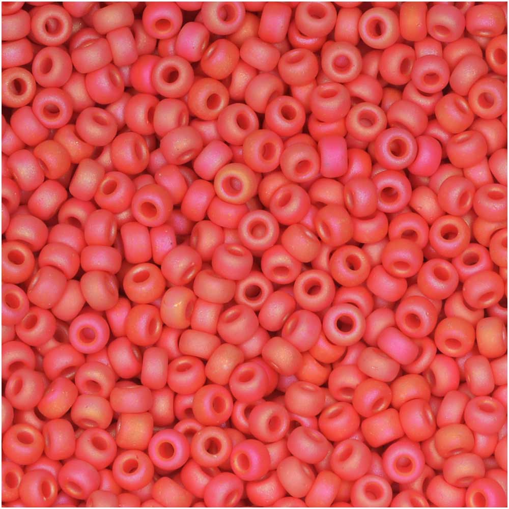 Miyuki Round Seed Beads, 11/0 Size, #407FR Matte Red AB (8.5 Gram Tube)