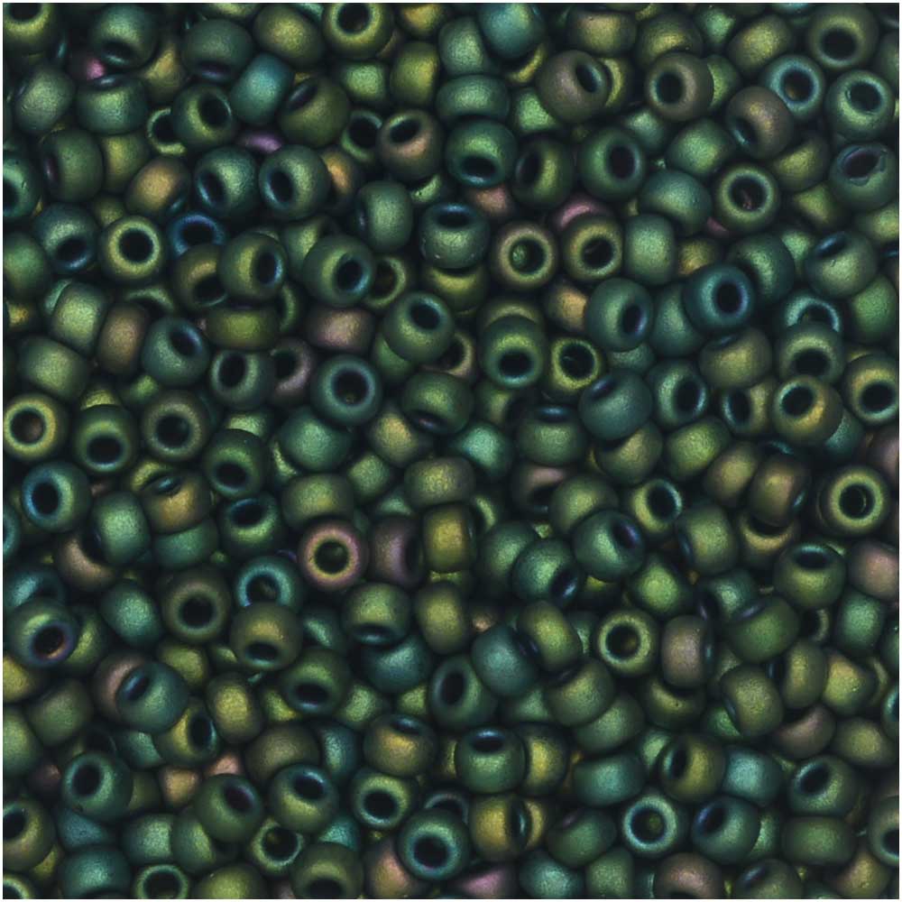 Miyuki Round Seed Beads, 11/0 Size, #2020 Matte Metallic Green/Blue Iris (8.5 Gram Tube)