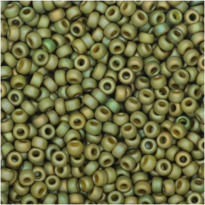 Miyuki Round Seed Beads, 11/0 Size, #2033 Fancy Frosted Light Olive Iris (8.5 Gram Tube)