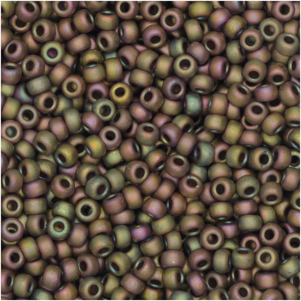Miyuki Round Seed Beads, 11/0 Size, #2035 Matte Metallic Khaki Iris (8.5 Gram Tube)
