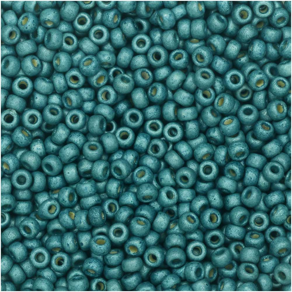 Miyuki Round Seed Beads, 11/0, #4217F Duracoat Galvanized Matte Seafoam, Blue (8.5 Gram Tube)