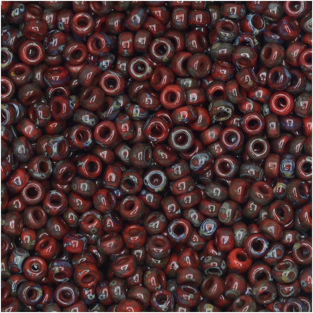 Miyuki Round Seed Beads, 11/0 Size, #4513 Opaque Red Garnet Matte Picasso (8.5 Gram Tube)