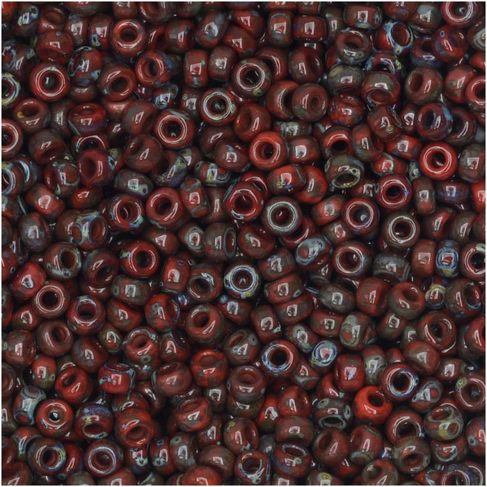 Miyuki Round Seed Beads, 11/0 Size, #4513 Opaque Red Garnet Matte Picasso (8.5 Gram Tube)