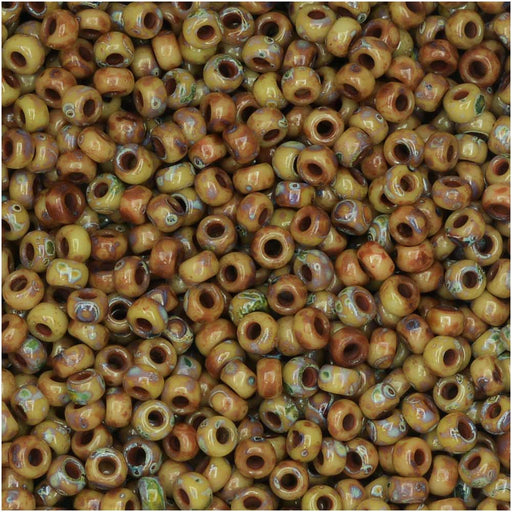 Miyuki Round Seed Beads, 11/0 Size, #4517 Opaque Brown Tan Matte Picasso (8.5 Gram Tube)