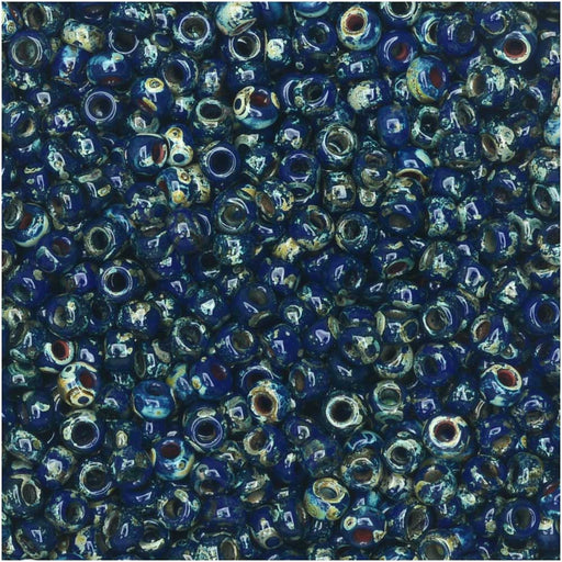 Miyuki Round Seed Beads, 11/0 Size, #4518 Opaque Cobalt Picasso (8.5 Gram Tube)