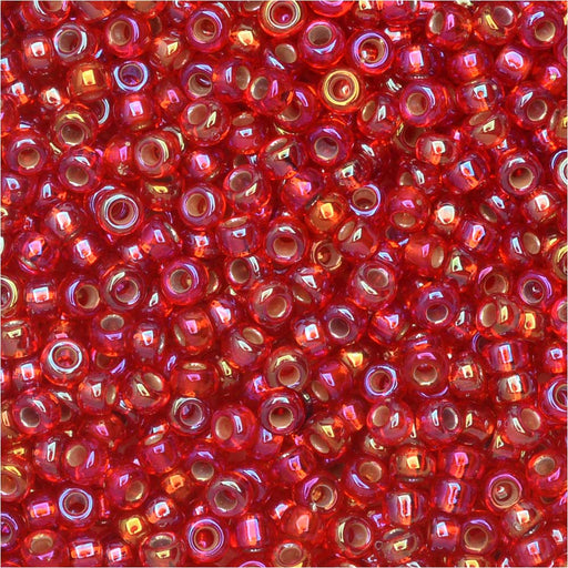 Miyuki Round Seed Beads, 11/0, #1010 Silver Line Flame Red AB (8.5 Gram Tube)