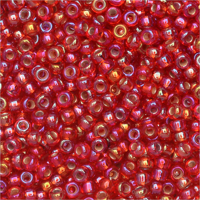 Miyuki Round Seed Beads, 11/0, #1010 Silver Line Flame Red AB (8.5 Gram Tube)