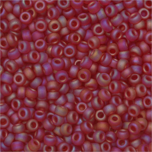 Miyuki Round Seed Beads, 11/0, #141FR Matte Transparent Red AB (2.5" Tube)