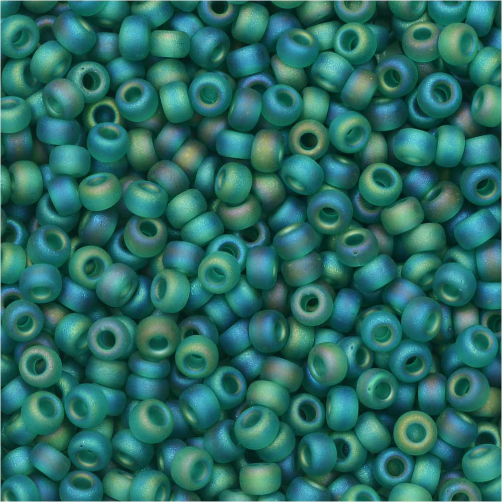 Miyuki Round Seed Beads, 11/0, #147FR Matte Transparent Dark Green AB (8.5 Gram Tube)