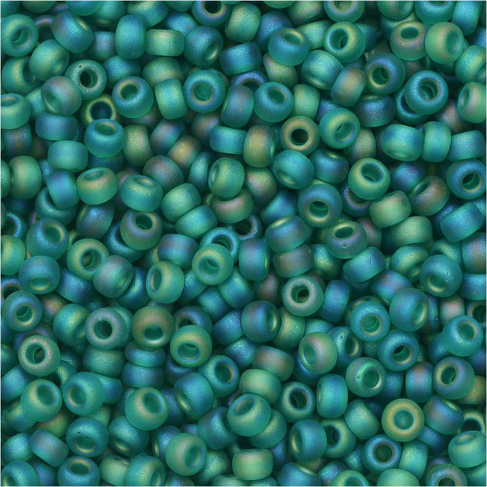 Miyuki Round Seed Beads, 11/0, #147FR Matte Transparent Dark Green AB (8.5 Gram Tube)