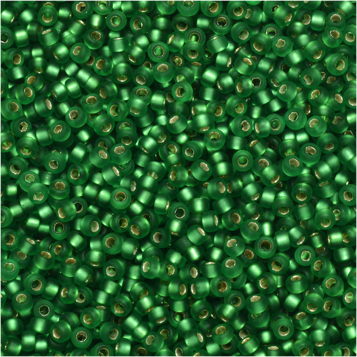 Miyuki Round Seed Beads, 15/0, #916F Matte Silver Lined Green (8.2 Gram Tube)