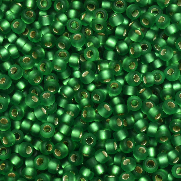 Miyuki Round Seed Beads, 15/0, #916F Matte Silver Lined Green (8.2 Gram Tube)
