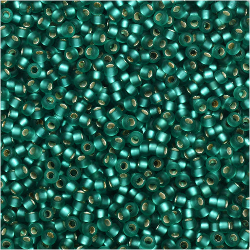 Miyuki Round Seed Beads, 15/0, #917F Matte Silver Lined Emerald (8.2 Gram Tube)