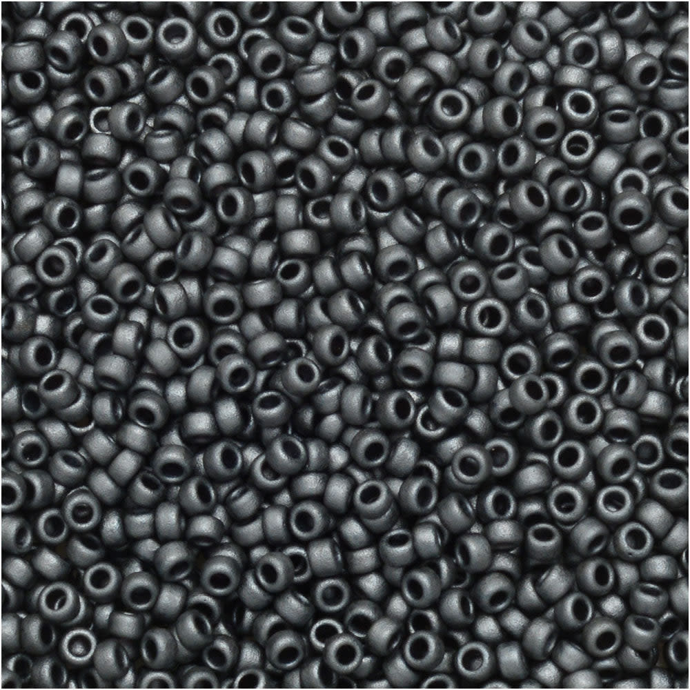 Miyuki Round Seed Beads, 15/0, #92065 Matte Dark Gray (8.2 Gram Tube)