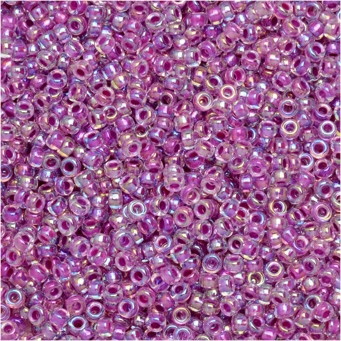 Miyuki Round Seed Beads, 15/0, #9264 Magenta Lined AB (8.2 Gram Tube)