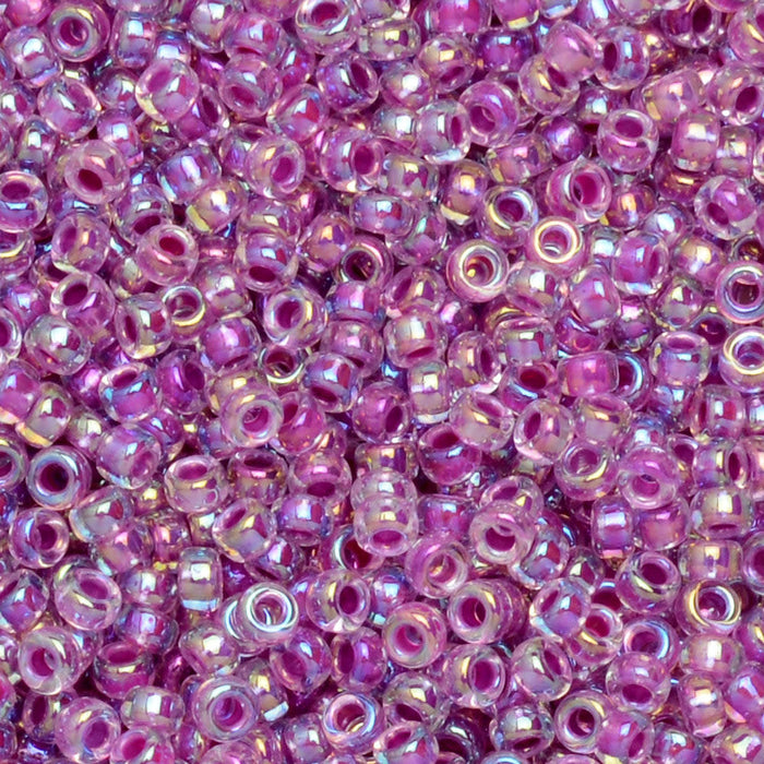 Miyuki Round Seed Beads, 15/0, #9264 Magenta Lined AB (8.2 Gram Tube)