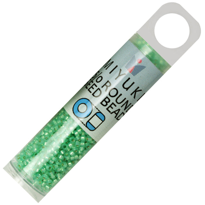 Miyuki Round Seed Beads, 15/0, #94240 Duracoat Silver Lined Dyed Mint Green (8.2 Gram Tube)