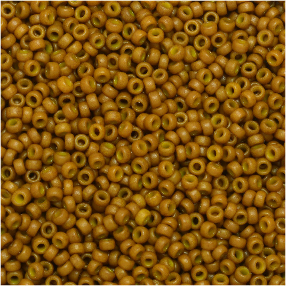 Miyuki Round Seed Beads, 15/0, #94460 Duracoat Opaque Dyed Yellow Olive (8.2 Gram Tube)