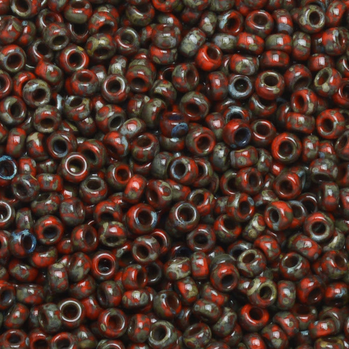 Miyuki Round Seed Beads, 15/0, #94513 Picasso Opaque Red (8.2 Gram Tube)