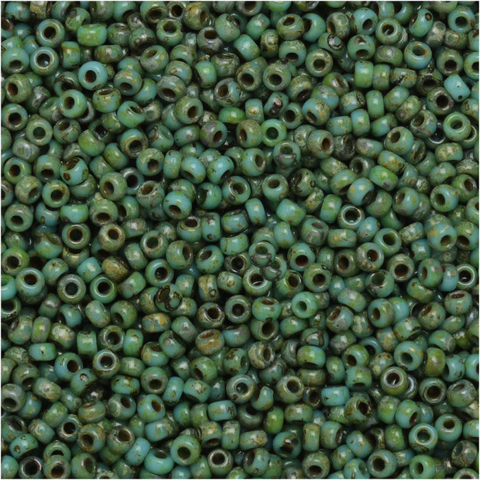 Miyuki Round Seed Beads, 15/0, #94514 Picasso Seafoam Green (8.2 Gram Tube)