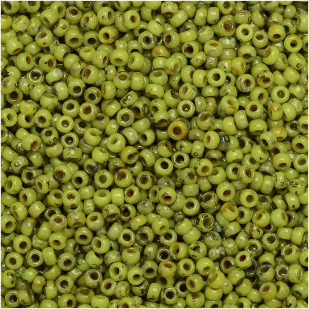 Miyuki Round Seed Beads, 15/0, #94515 Picasso Opaque Chartreuse (8.2 Gram Tube)