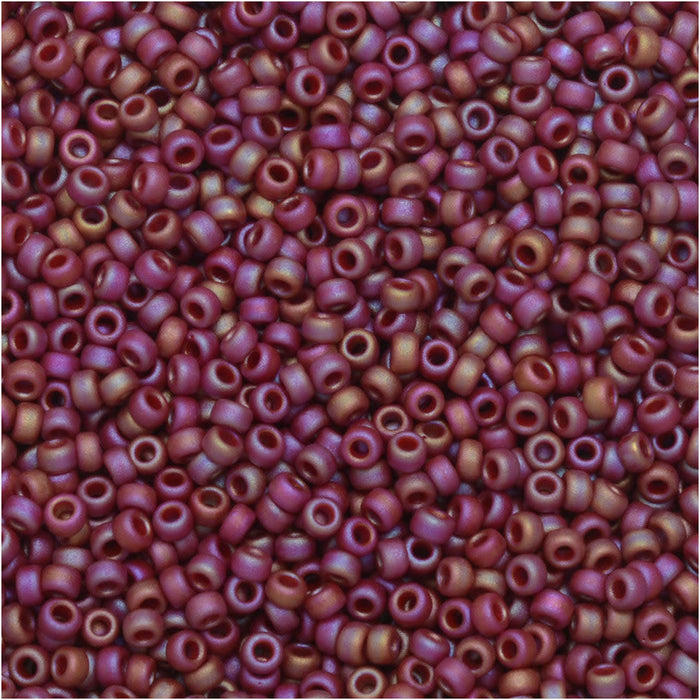 Miyuki Round Seed Beads, 15/0, #94696 Frost Opaque Glaze Rainbow Dark Red (8.2 Gram Tube)