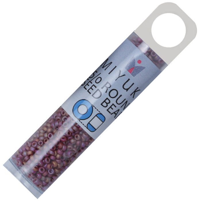 Miyuki Round Seed Beads, 15/0, #94696 Frost Opaque Glaze Rainbow Dark Red (8.2 Gram Tube)