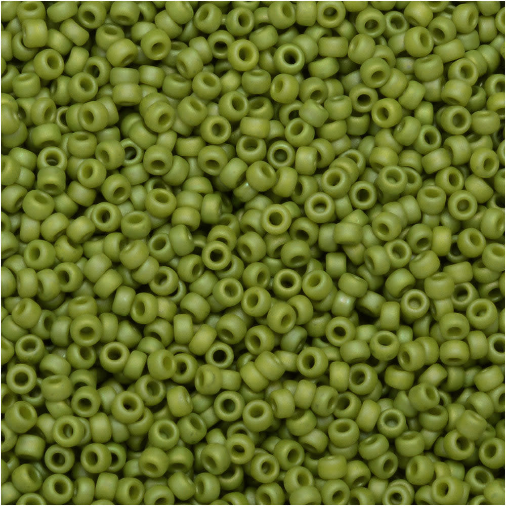 Miyuki Round Seed Beads, 15/0, #94697 Frost Opaque Glaze Rainbow Olive (8.2 Gram Tube)