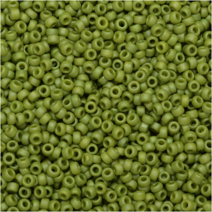 Miyuki Round Seed Beads, 15/0, #94697 Frost Opaque Glaze Rainbow Olive (8.2 Gram Tube)