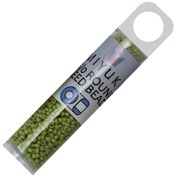 Miyuki Round Seed Beads, 15/0, #94697 Frost Opaque Glaze Rainbow Olive (8.2 Gram Tube)