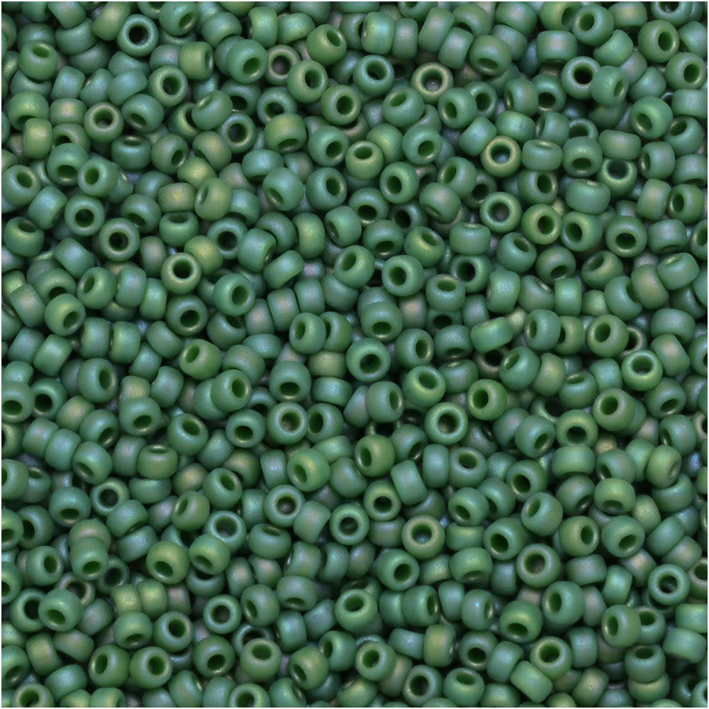 Miyuki Round Seed Beads, 15/0, #94699 Frost Opaque Glaze Rainbow Green (8.2 Gram Tube)
