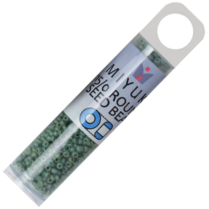 Miyuki Round Seed Beads, 15/0, #94699 Frost Opaque Glaze Rainbow Green (8.2 Gram Tube)
