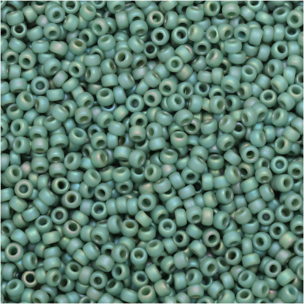 Miyuki Round Seed Beads, 15/0, #94701 Frost Opaque Glaze Rainbow Celadon (8.2 Gram Tube)