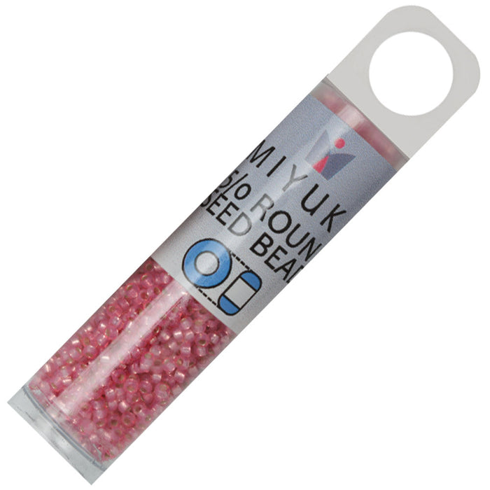 Miyuki Round Seed Beads, 15/0, #9556 Dyed Rose Silver Lined Alabaster (8.2 Gram Tube)