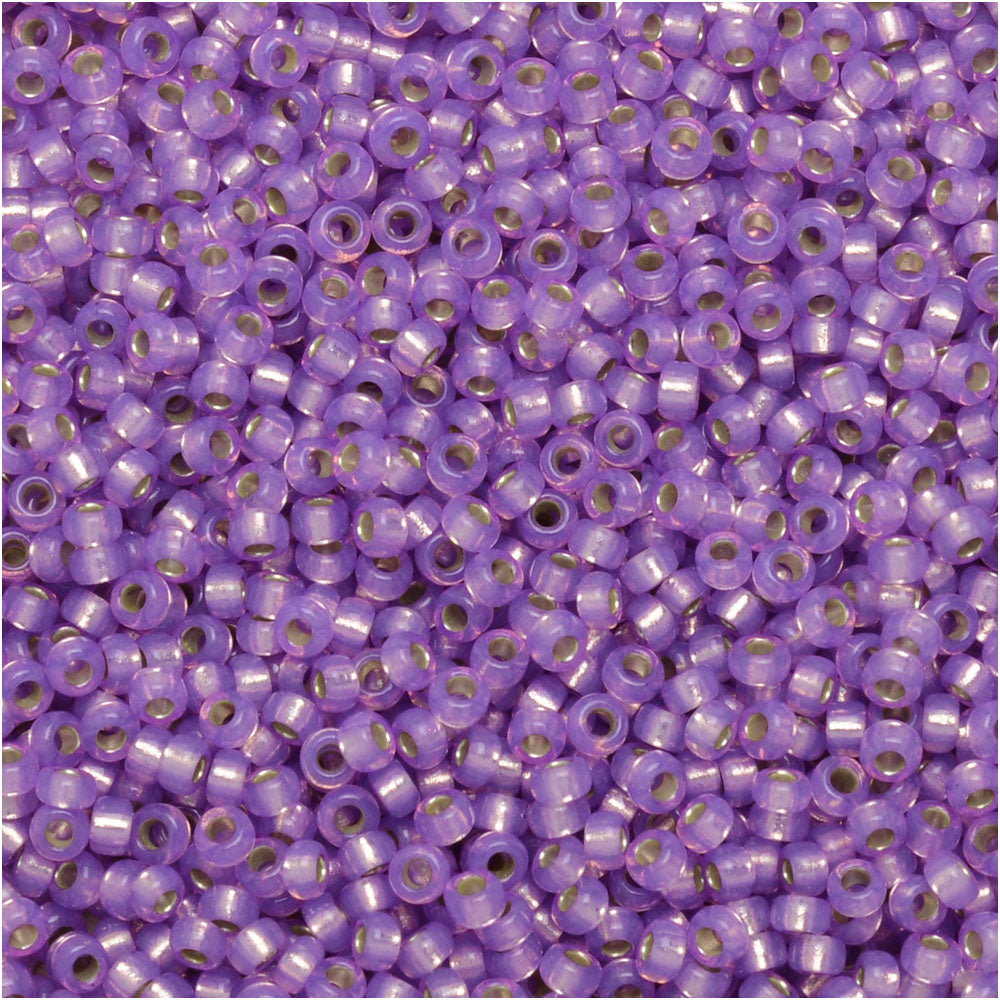 Miyuki Round Seed Beads, 15/0, #9574 Dyed Lilac Silver Lined Alabaster (8.2 Gram Tube)