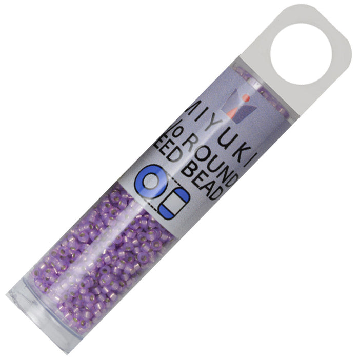 Miyuki Round Seed Beads, 15/0, #9574 Dyed Lilac Silver Lined Alabaster (8.2 Gram Tube)