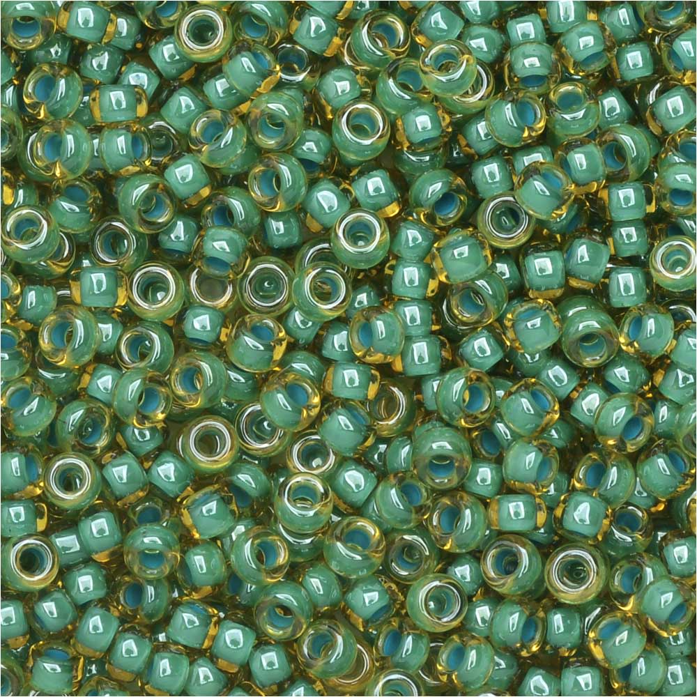 Miyuki Round Seed Beads, 11/0, #374 Turquoise Lined Topaz Luster (8.5 Gram Tube)