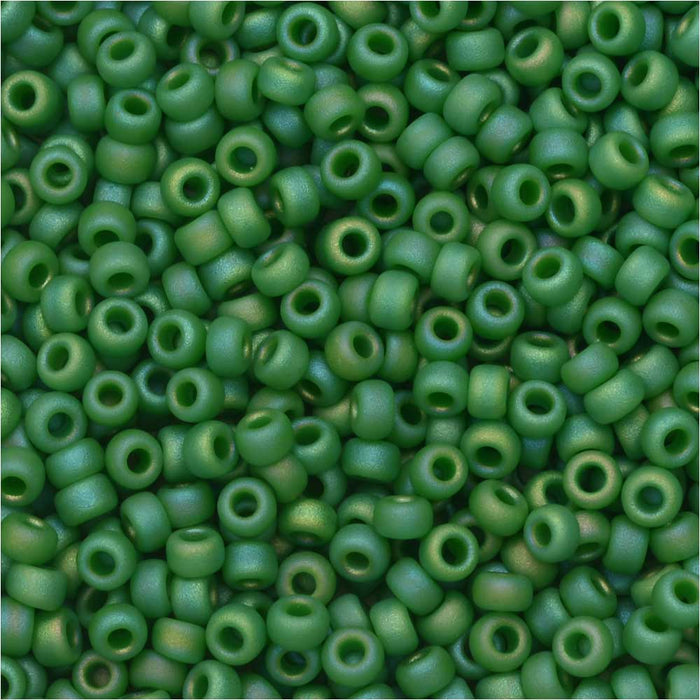Miyuki Round Seed Beads, 11/0, #411FR Matte Opaque Green AB (8.5 Gram Tube)