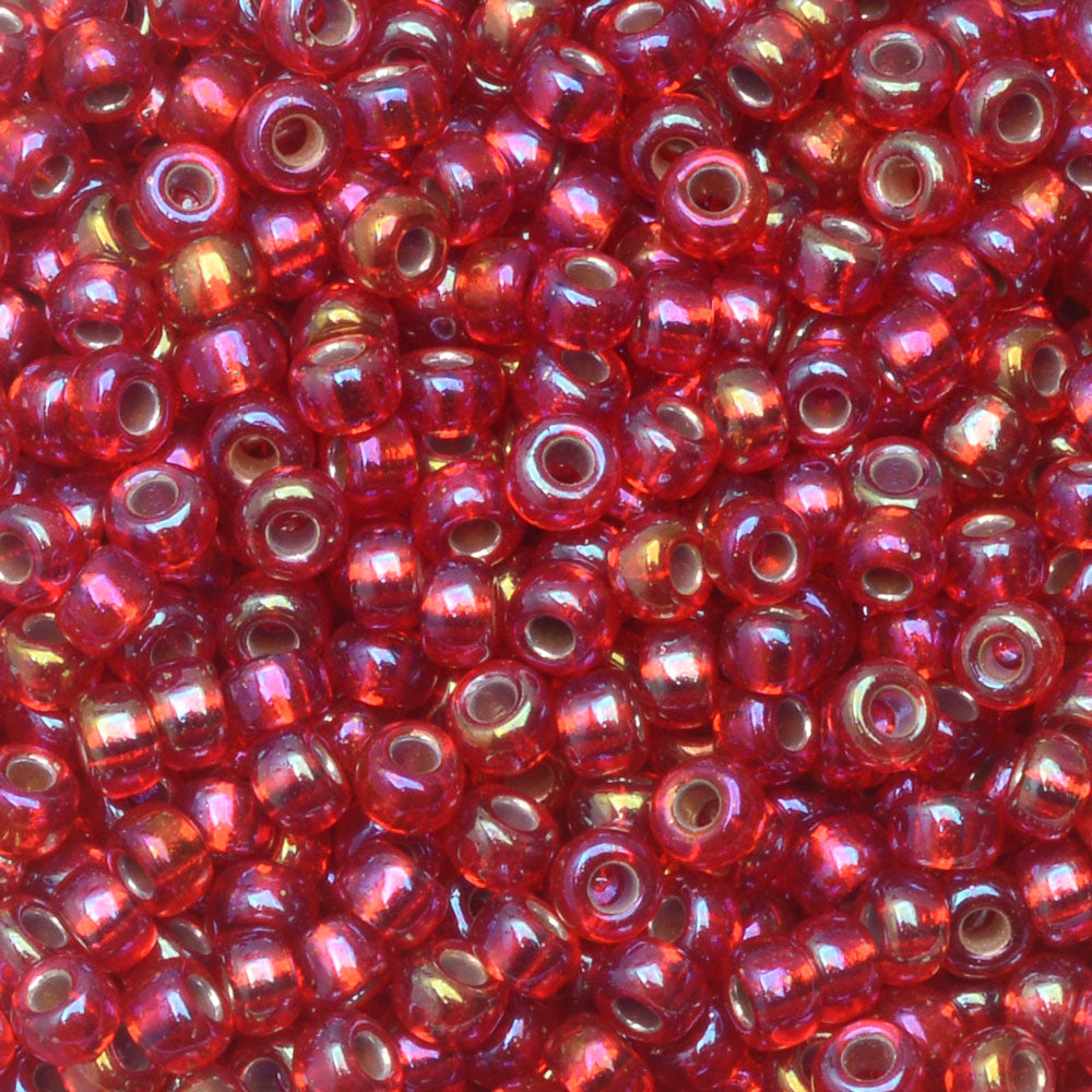 Miyuki Round Seed Beads, 8/0, #91010 Silver Lined Flame Red AB (22 Gram Tube)