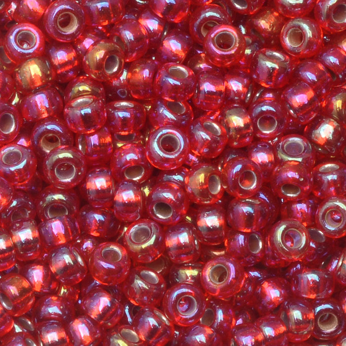 Miyuki Round Seed Beads, 8/0, #91010 Silver Lined Flame Red AB (22 Gram Tube)