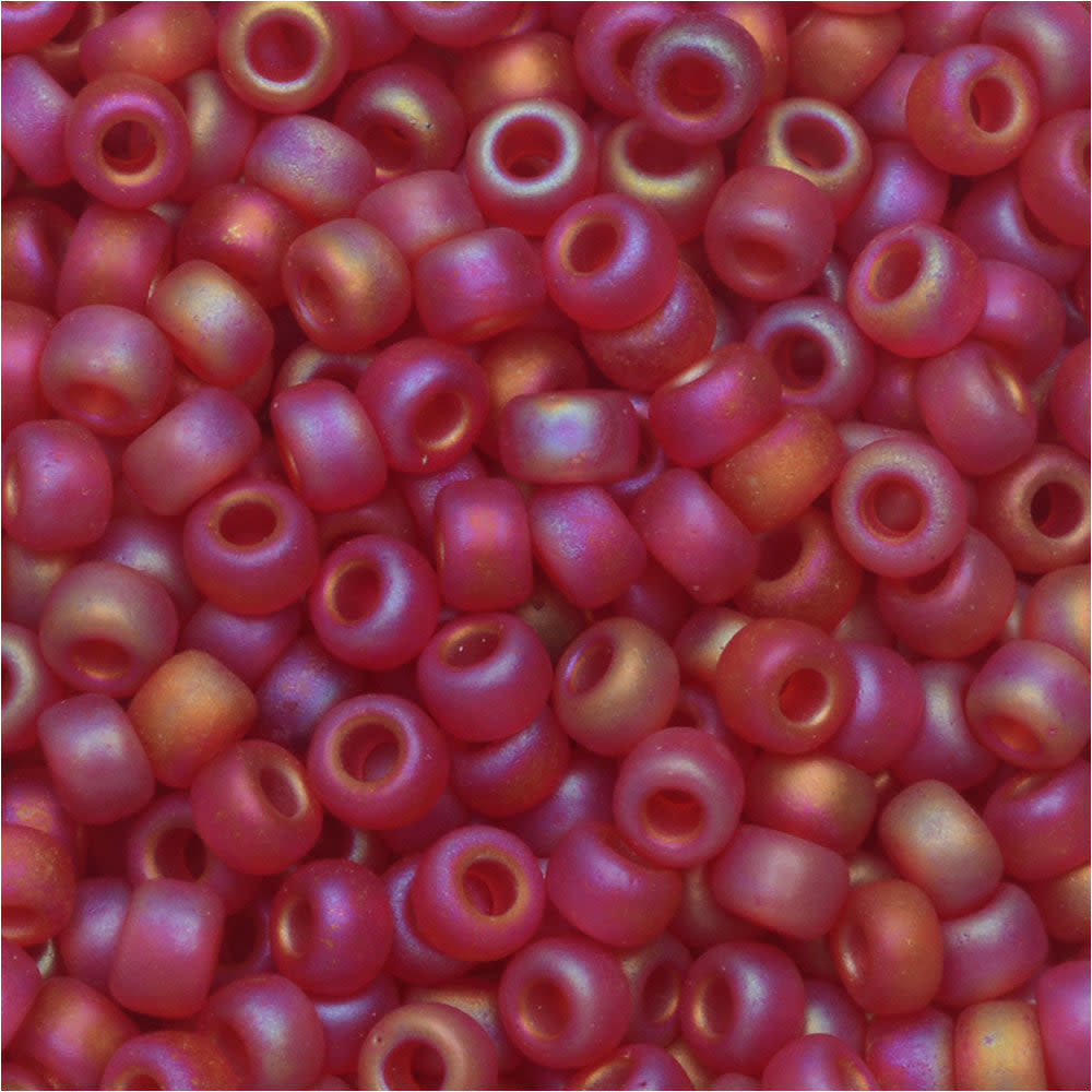 Miyuki Round Seed Beads, 8/0, #9141FR Matte Transparent Ruby AB (22 Gram Tube)