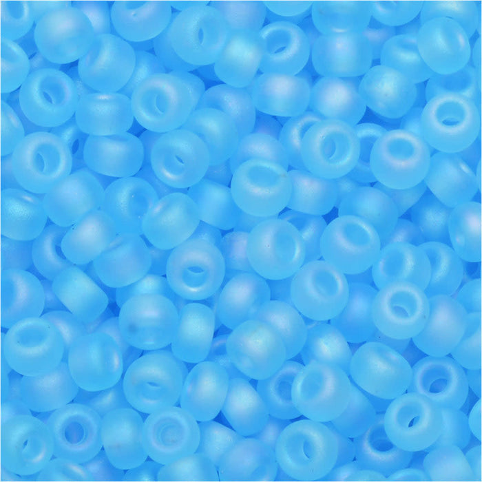 Miyuki Round Seed Beads, 8/0, #9148FR Matte Transparent Light Blue AB (22 Gram Tube)