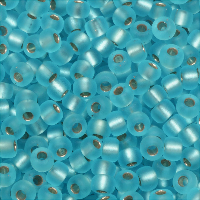 Miyuki Round Seed Beads, 8/0, #918F Matte Silver Lined Aqua (22 Gram Tube)