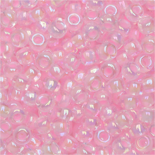 Miyuki Round Seed Beads, 8/0, #9272 Pink Lined Crystal AB (22 Gram Tube)