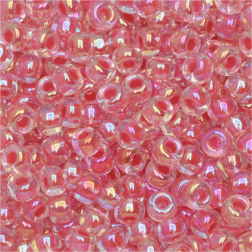 Miyuki Round Seed Beads, 8/0, #9276 Dk Coral Lined Crystal AB (22 Gram Tube)