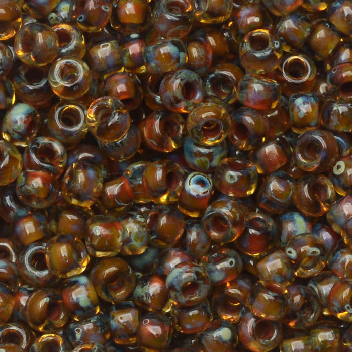 Miyuki Round Seed Beads, 8/0, #94501 Picasso Saffron Transparent (22 Gram Tube)